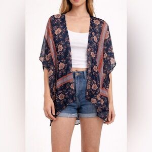 Love Tree Navy Floral Stripe Kimono